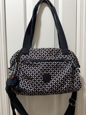 Kipling  Shoulder/Crossbody Geo Print Black and White with Red and monkey Charm
